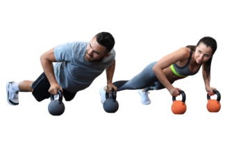 Sporty man and woman doing push-up on a transparent background