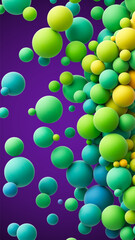 Abstract background with many colorful random flying spheres. Colorful matte soft balls in different sizes. Vector background