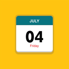 friday 04 july icon with yellow background, calender icon