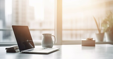 Modern Office Workspace. Laptop on a Business Desk in a Stylish Room