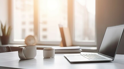 Modern Office Workspace. Laptop on a Business Desk in a Stylish Room