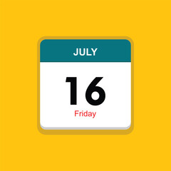 friday 16 july icon with yellow background, calender icon