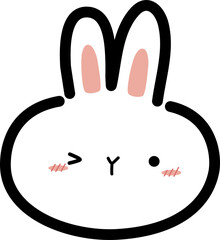 white rabbit face wink eye doodle cartoon element