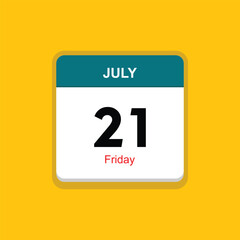 friday 21 july icon with yellow background, calender icon