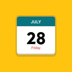 friday 28 july icon with yellow background, calender icon