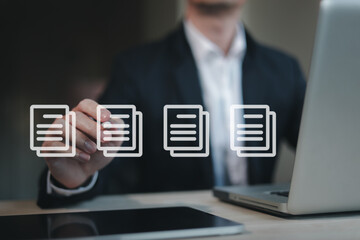 Document Management System (DMS), online documentation database and process automation to efficiently manage files, knowledge and documentation in enterprise with ERP. Corporate business technology.