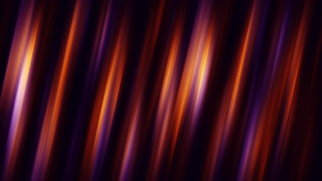Dynamic movement of hot glowing gradient stripes on purple background. Abstract geometric animation of diagonal lines. Looped motion graphics.
