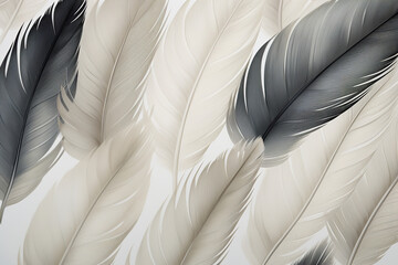 Against a clean and monochromatic background, a minimalist texture presents a pattern of minimalist feathers, each characterized by a few essential lines and shapes. 