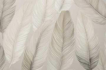 Against a clean and monochromatic background, a minimalist texture presents a pattern of minimalist feathers, each characterized by a few essential lines and shapes. 