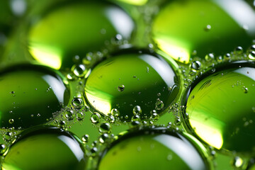 clear liquid ionic water droplets, in the style of green academia, smooth surfaces, sustainable design, process-oriented, fisheye effects