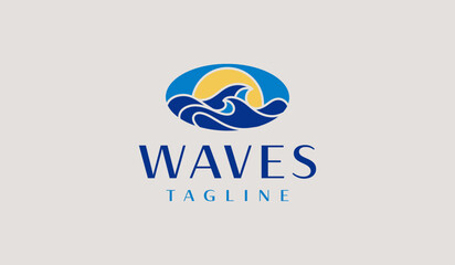 Fototapeta premium Sunset wave Monoline Logo Template. Universal creative premium symbol. Vector illustration