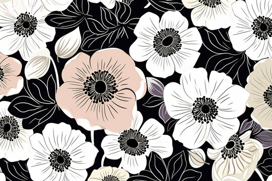 marimekko pattern design using flowers balck and white