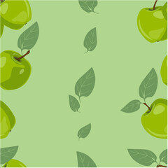 Plakat Green apples, seamless vector pattern. Pattern with leaves and apples, vector illustration. fruits