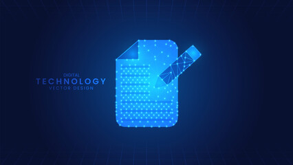 Checklist on clipboard outline with pencil. Modern digital low polygon style