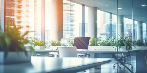 Beautiful blurred light modern office background. Business Work Room Concept. Beautiful...