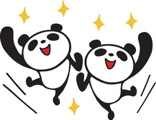 かわいいシンプル双子パンダ　感激ガッツポーズ