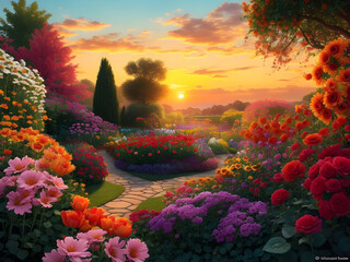 Flowers and sunset