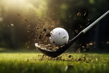 Poster a close-up of a golf club hitting a golf ball at the moment of impact background © JetHuynh