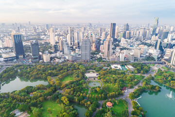 Aerial view Office building with Lumpini Park downtown Financial district center in Sathorn