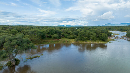 Fototapeta na wymiar Aerial view of Nyerere national Park in Rifuji Tanzania