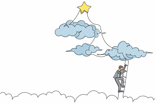 man climbing ladder to star in clouds clip art preview