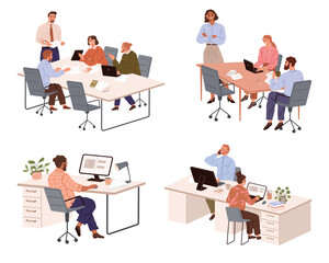People office work. Vector illustration. Office workers actively contribute to team discussions and decision-making processes A worker employee seeks opportunities to expand their skills and knowledge