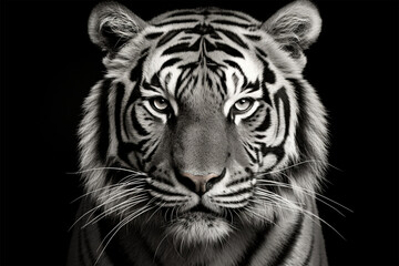 Black and white portrait of a Siberian tiger