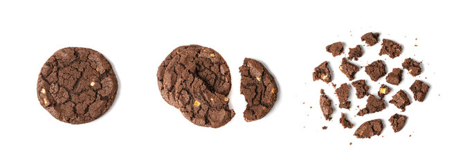Broken Chocolate Biscuit Isolated, Black Cookie, Dark Soft Biscuits, Butter Cookies, Fresh Sweet Cocoa Cracker