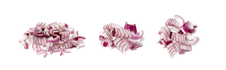 Red Onion Cuts Isolated, Chopped Purple Onion, Raw Purple Onion Pieces on White
