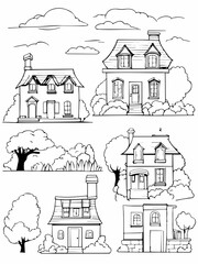 simple house pictures to color, black and white silhouette