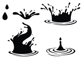 Water and juice splash liquide. Vector Illustration. A black wave shape, mesmerising pattern of seas energy A drop shape, minimalists choice of fluid beauty A dripped droplet, micro tale of gravity