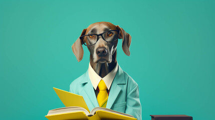 Bookkeeper Dog Portrait. Colorful banner with empty copy space on the side. Generative AI.