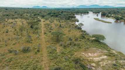 Aerial view of Nyerere national Park in Rifuji Tanzania