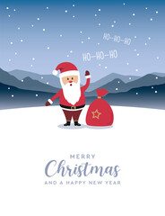 cute santa on winter landscape christmas greeting card vector illustration EPS10
