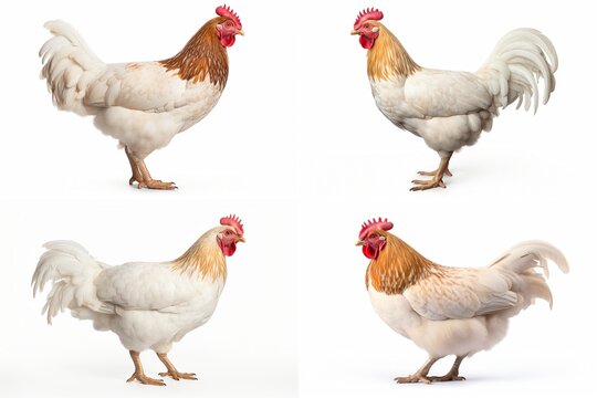 set of chickens isolated on white background.