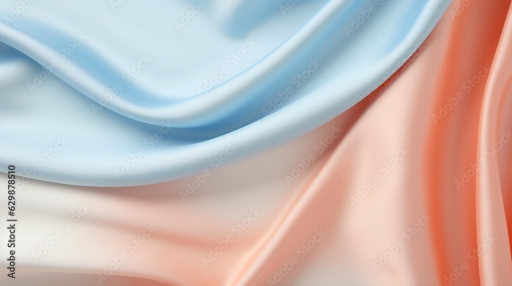 Aufkleber generative ai : beautiful pastel baby blue and pale peach silk satin background. soft folds on shiny