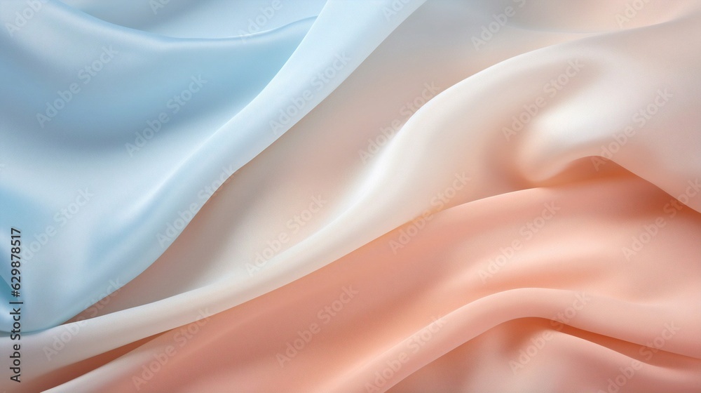 Aufkleber generative ai : beautiful pastel baby blue and pale peach silk satin background. soft folds on shiny