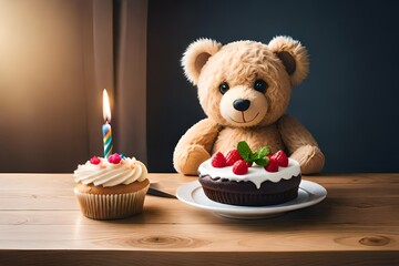 teddy bear with cake generating by AI technology