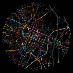 Colorful Map of Fayetteville, North Carolina with all major and minor roads.