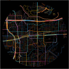 Colorful Map of GrandPrairie, Texas with all major and minor roads.