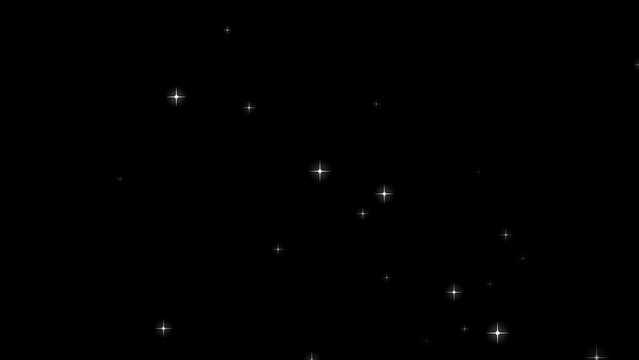 Simple white sparkles, white particles stars exploding transition on black background.