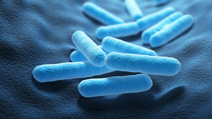 Bacteria. Bacterium. Blue color. Prokaryotic microorganisms. 3d illustration. - obrazy, fototapety, plakaty