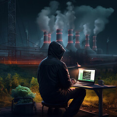 A man is coding in front of industry Walpaper