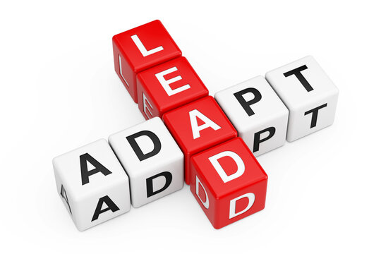 Adapt and Lead Sign as Crossword Cube Blocks. 3d Rendering