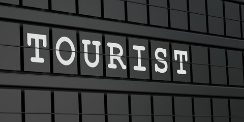 Obraz premium Tourist, arrival and departue baord in black. Journey, travel destination, vacatons, booking, flying. 3D illustration