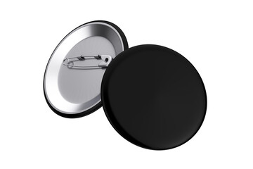 Front and Back View of Black Button Badges Mockup. 3d Rendering