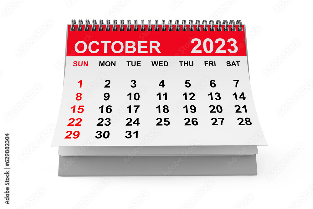 Poster calendar october 2023. 3d rendering