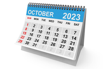 2023 Year October Calendar. 3d Rendering