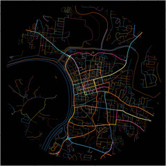 Colorful Map of Clarksville, Tennessee with all major and minor roads.