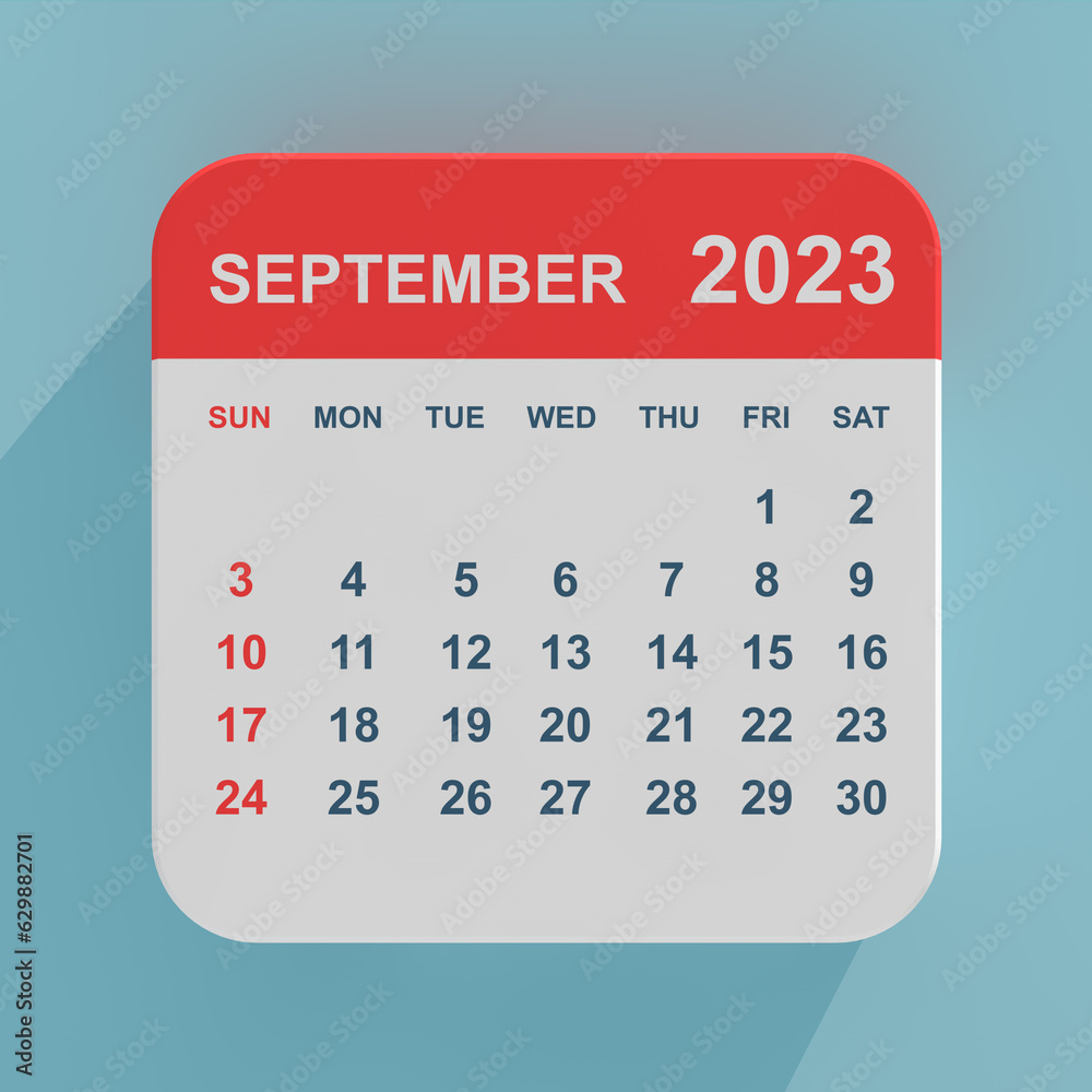 Poster flat icon calendar september 2023. 3d rendering